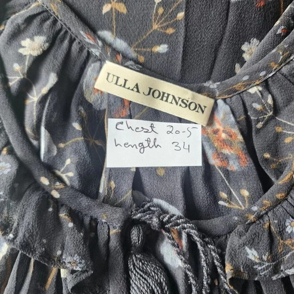 Ulla Johnson Dakota Mini Dress Women Size 4 Navy Silk Midnight Ruffle Neck Tie - Picture 8 of 16